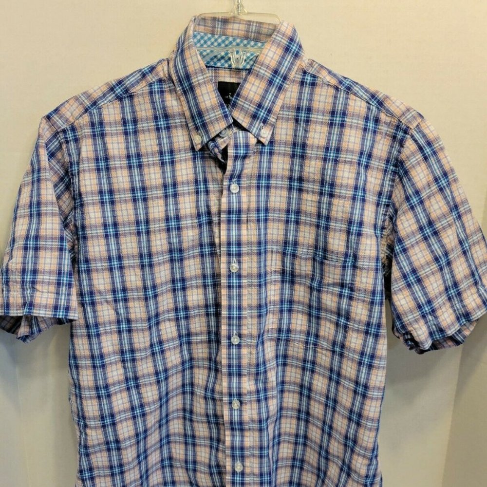 Tailorbyrd Collection Size M Button-Up Blue Orange Purple Plaid Men's